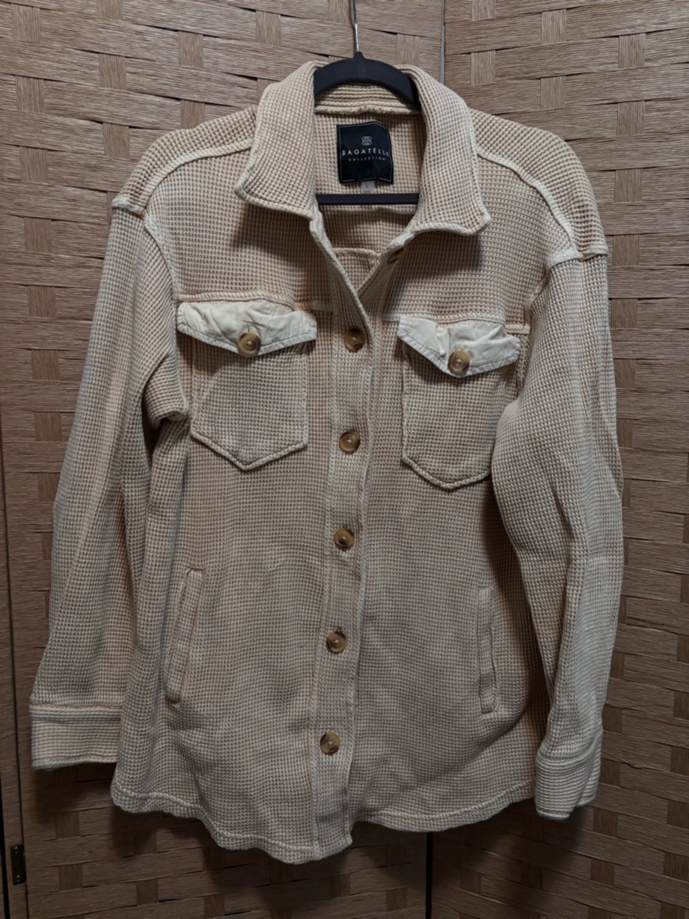 Bagatelle Cream Waffle-Knit Utility Shirt Jacket